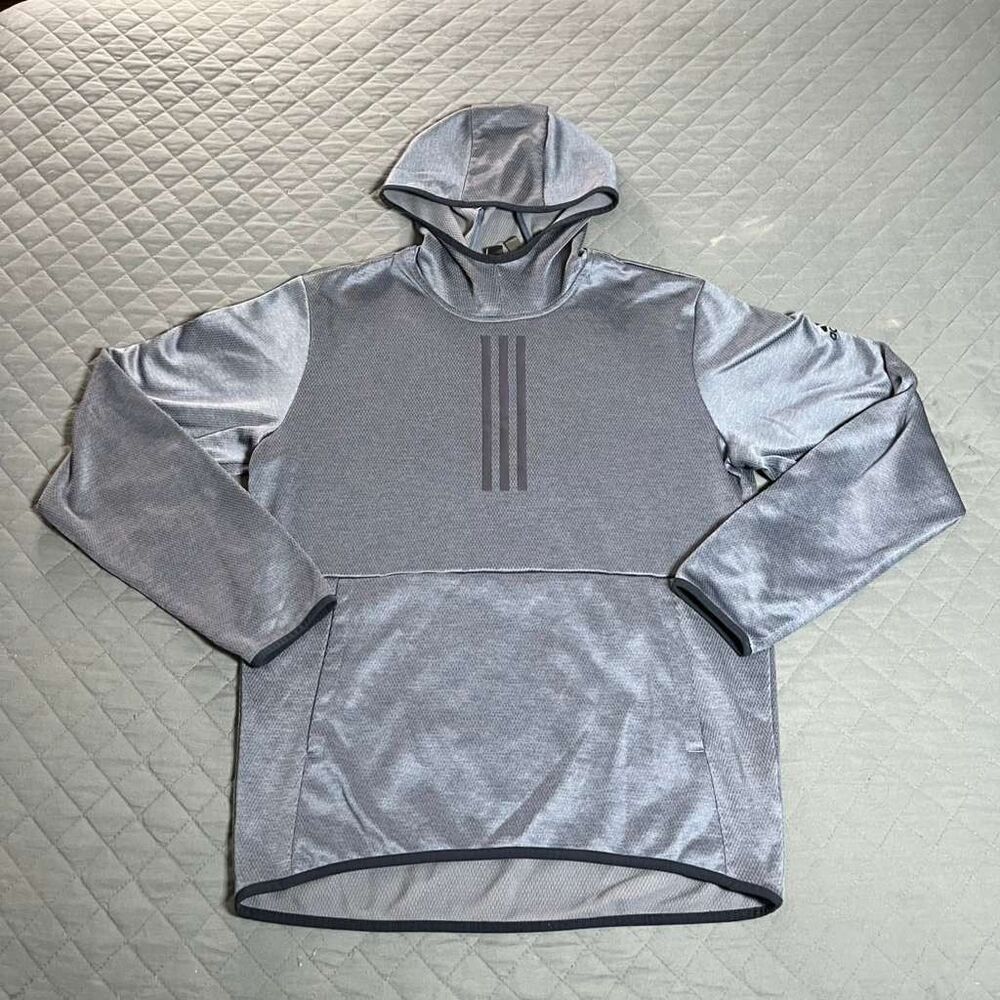 Adidas Team Issue 3 Stripes Climawarm Blue Heather Pullover Hoodie Mens Medium
